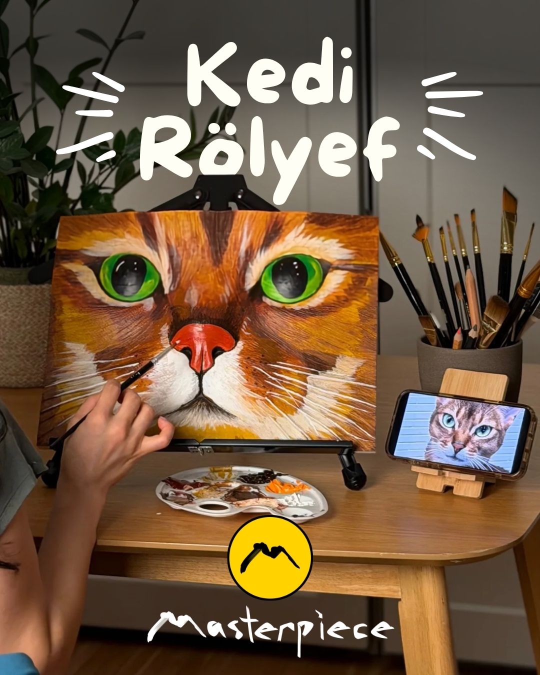 Kedi Portre Rölyef Boyama